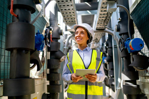 Engineer woman in pipe network