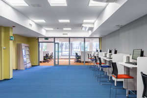 lighting university interior with computer area